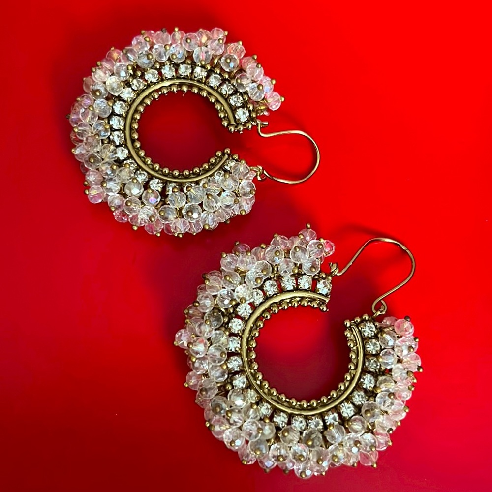 Clear beaded hoops earrings
